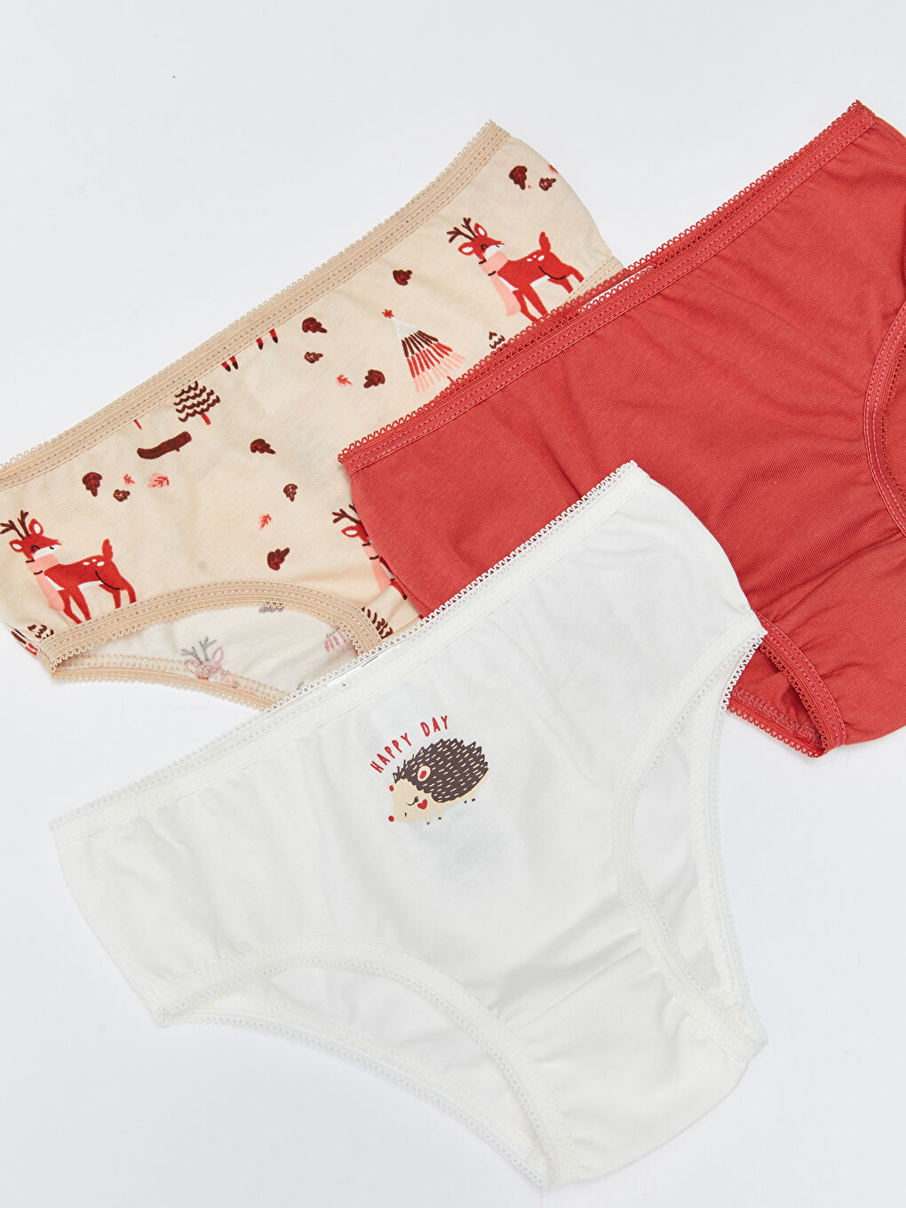 Ekru Beli Lastikli Baskılı Kız Bebek Külot 3'lü-1