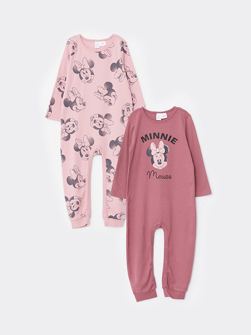 LCW baby Bisiklet Yaka Uzun Kollu Minnie Mouse Baskılı Kız Bebek Tulum 2'li -W27852Z1-LT8