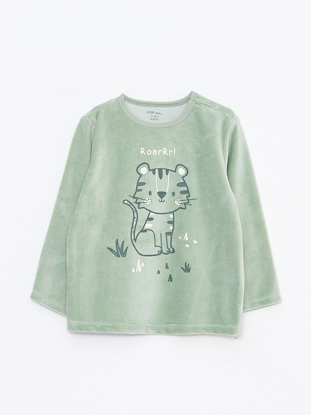 Yeşil Bisiklet Yaka Uzun Kollu Baskılı Erkek Bebek Kadife Pijama Takımı-1