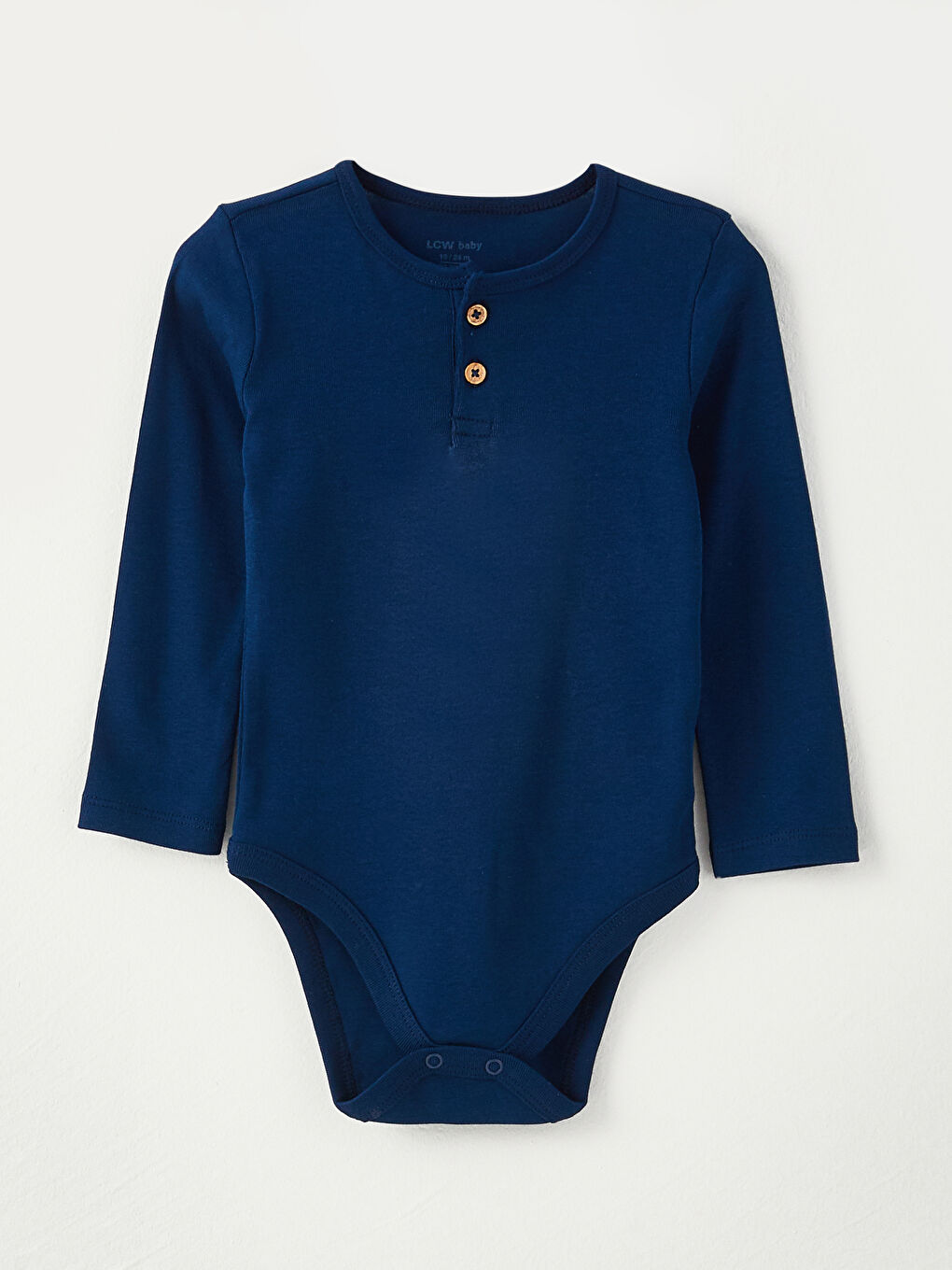 Lacivert Bisiklet Yaka Uzun Kollu Baskılı Erkek Bebek Çıtçıtlı Bodysuit  2'li-1