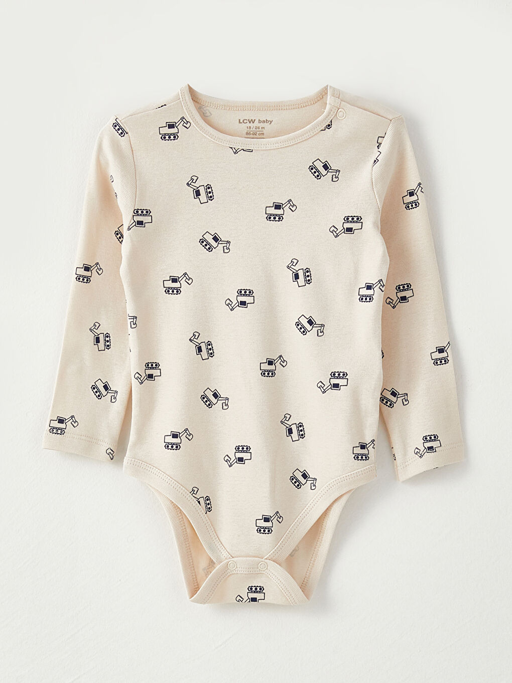 Lacivert Bisiklet Yaka Uzun Kollu Baskılı Erkek Bebek Çıtçıtlı Bodysuit  2'li-2