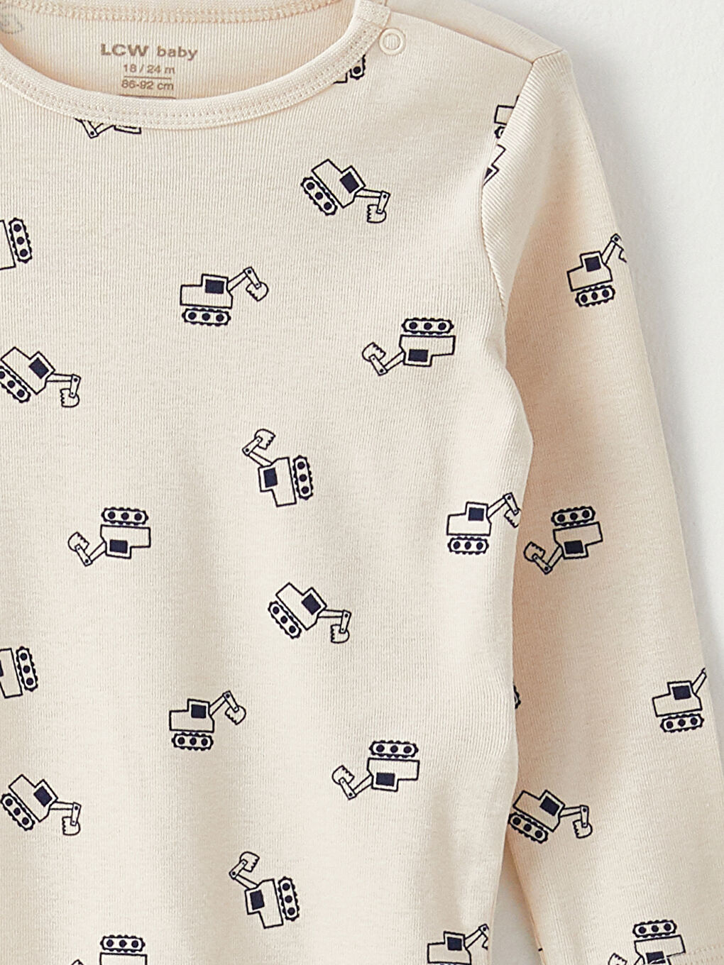 Lacivert Bisiklet Yaka Uzun Kollu Baskılı Erkek Bebek Çıtçıtlı Bodysuit  2'li-3