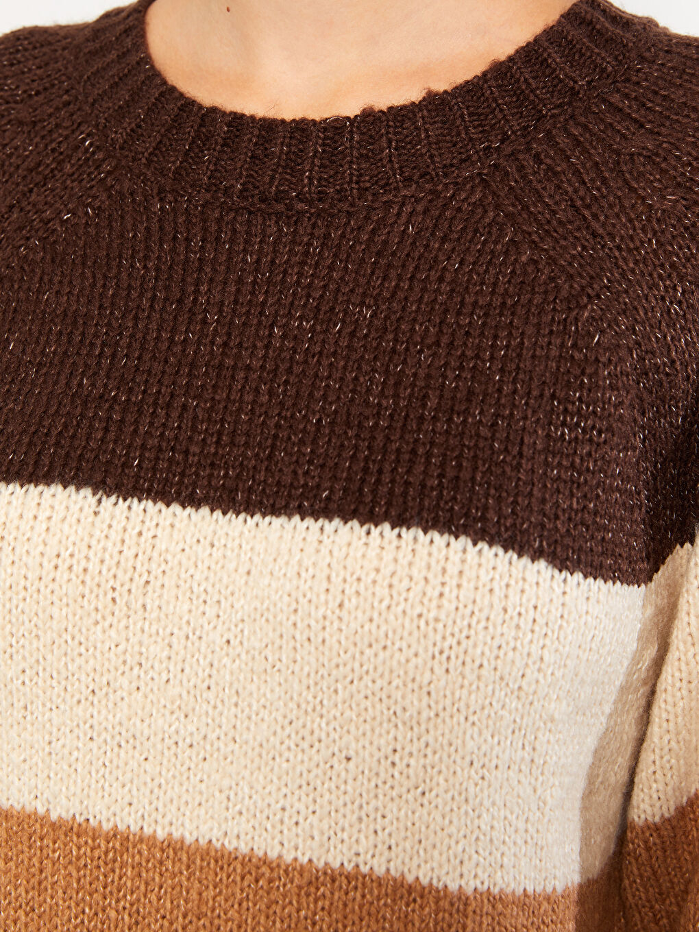 Pull-over en Tricot à Col Rond Bloc de Couleurs Manches Longues pour Femmes-3