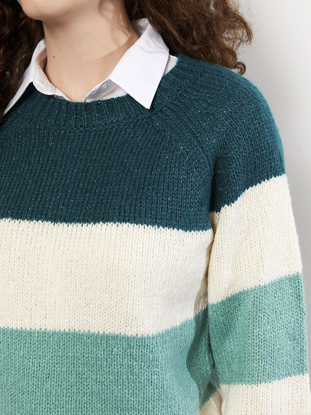 Rundhalsausschnitt Farbblock Langarm Strickpullover für Damen-3