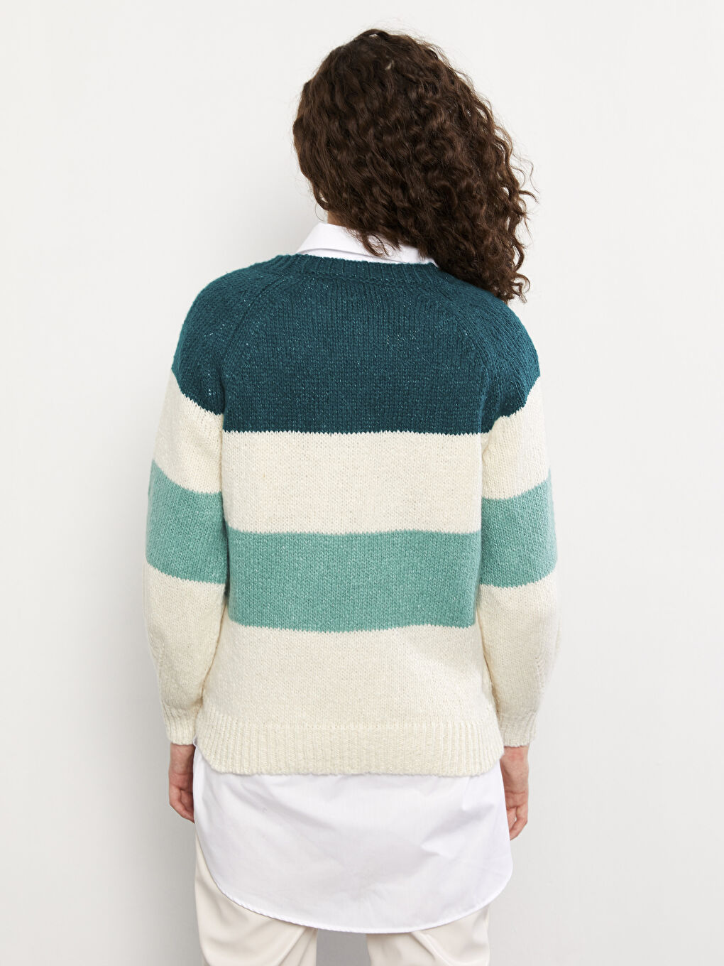 Rundhalsausschnitt Farbblock Langarm Strickpullover für Damen-4