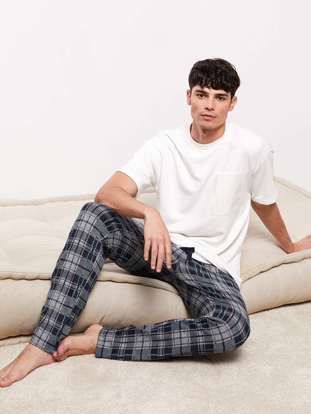 Yeşil Standart Kalıp Ekose Erkek Pijama Alt-1