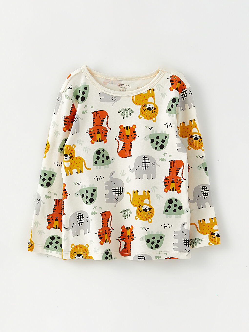 Ekru Bisiklet Yaka Uzun Kollu Baskılı Erkek Bebek Pijama Takım-1