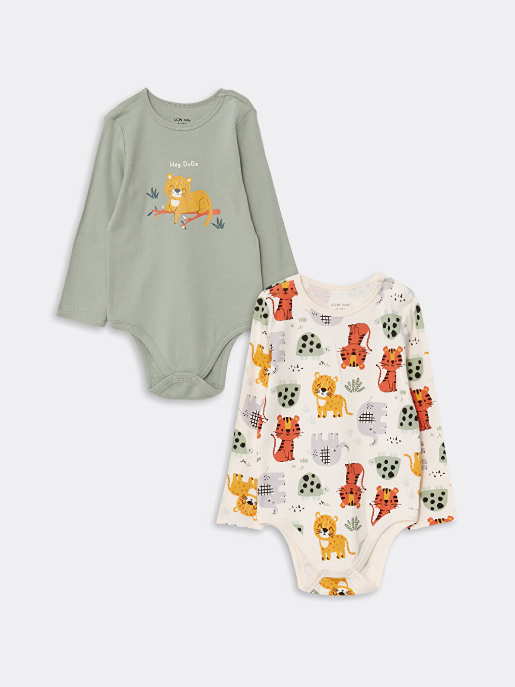 Crew Neck Long Sleeve Printed Baby Boy Bodysuit with Snap Crotch 2-Pack