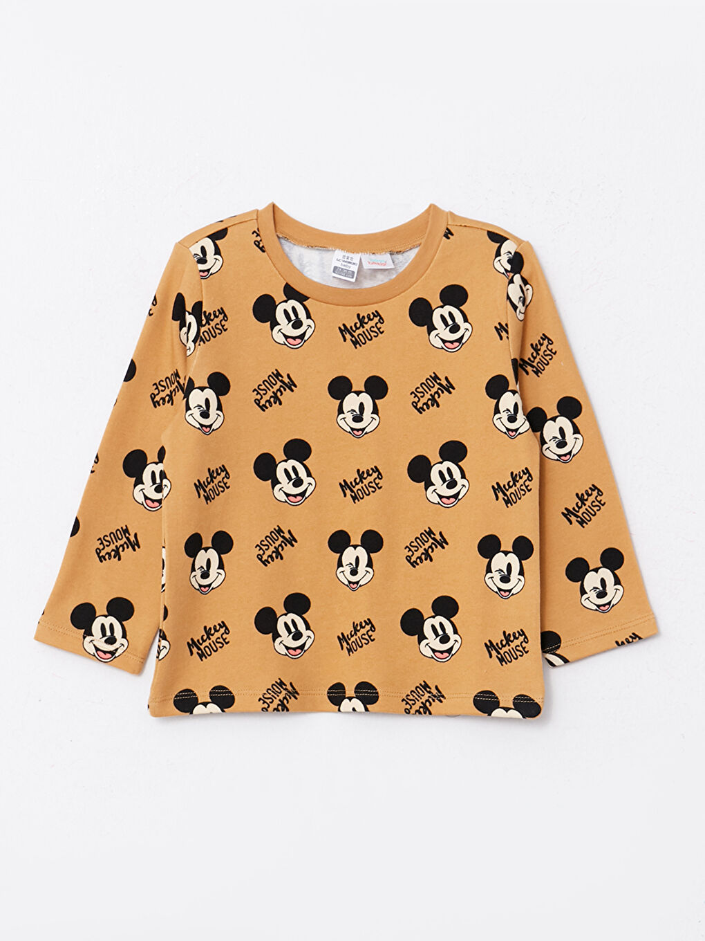 LCW baby Koyu Sarı Baskılı Bisiklet Yaka Uzun Kollu Mickey Mouse Baskılı Erkek Bebek Pijama Takımı - 1