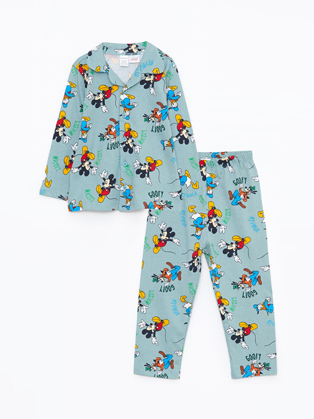 Polo Collar Long Sleeve Mickey Mouse Printed Baby Boys' Pyjama Set