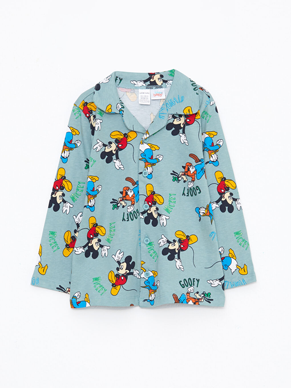 Polo Collar Long Sleeve Mickey Mouse Printed Baby Boys' Pyjama Set-1