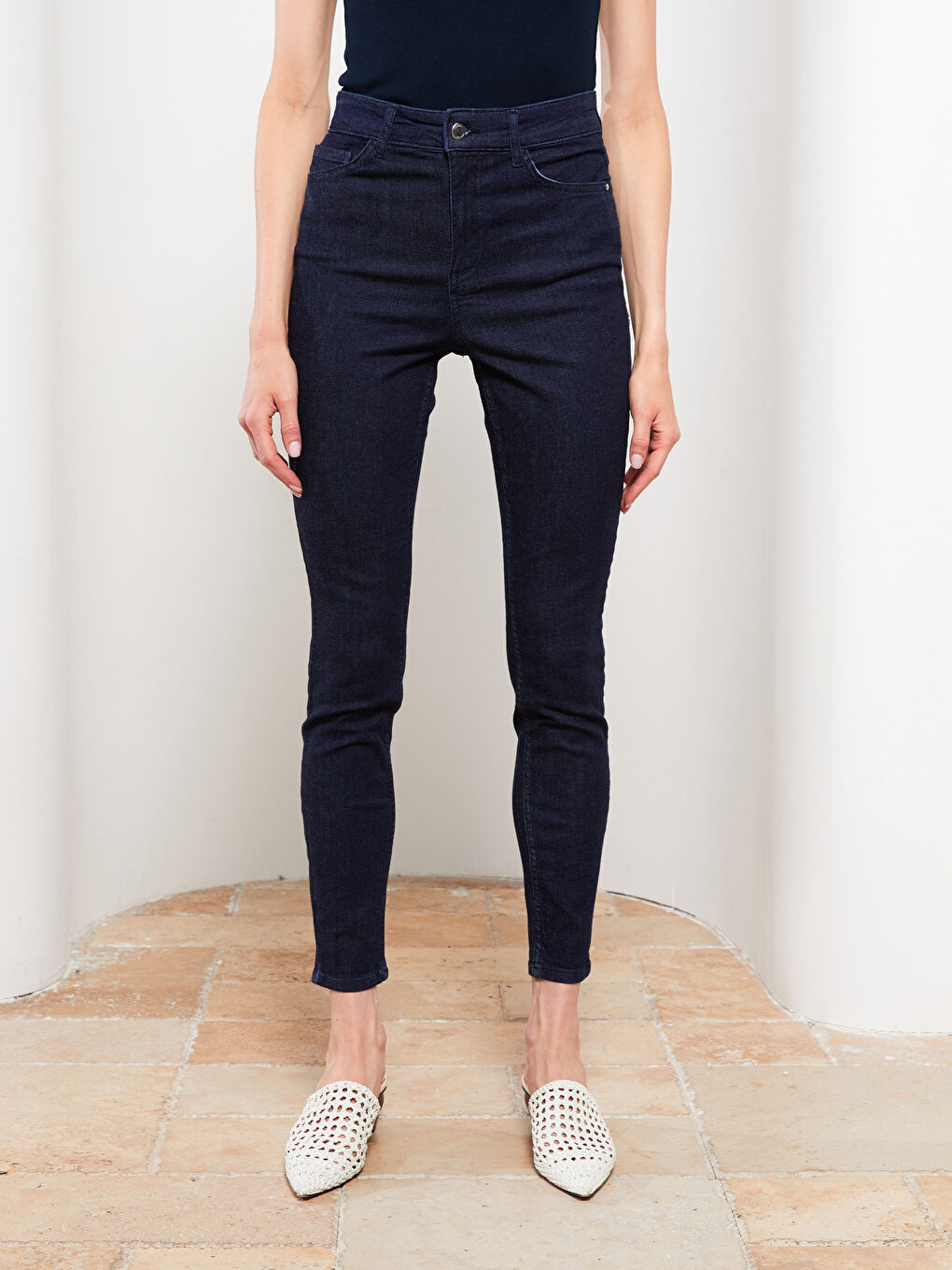 LCW ECO Koyu Rodeo Yüksek Bel Mercury Skinny Fit Düz Cep Detaylı Kadın Jean Pantolon - 3