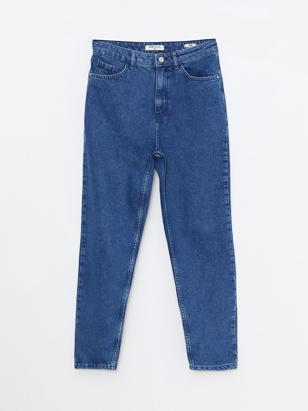Kadın Yüksek Bel Mom Fit Düz Jean Pantolon-5