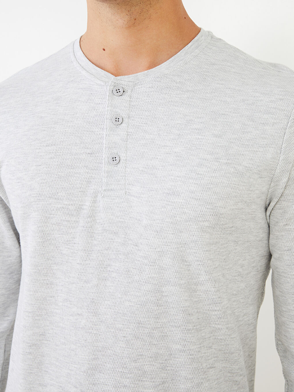 Bej Bisiklet Yaka Uzun Kollu Erkek Pijama Üst-3