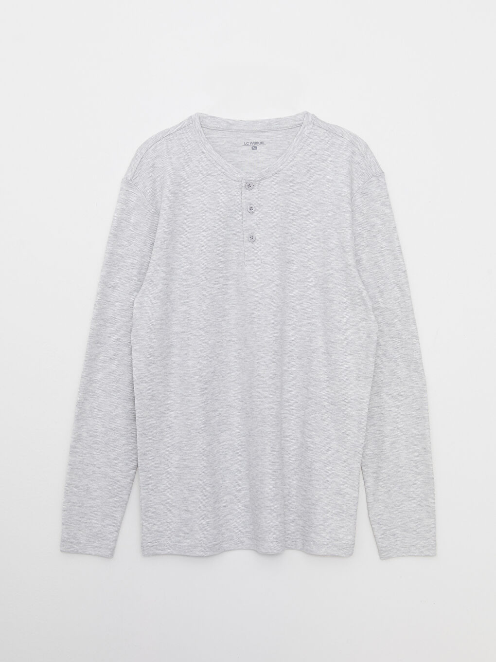 Bej Bisiklet Yaka Uzun Kollu Erkek Pijama Üst-5