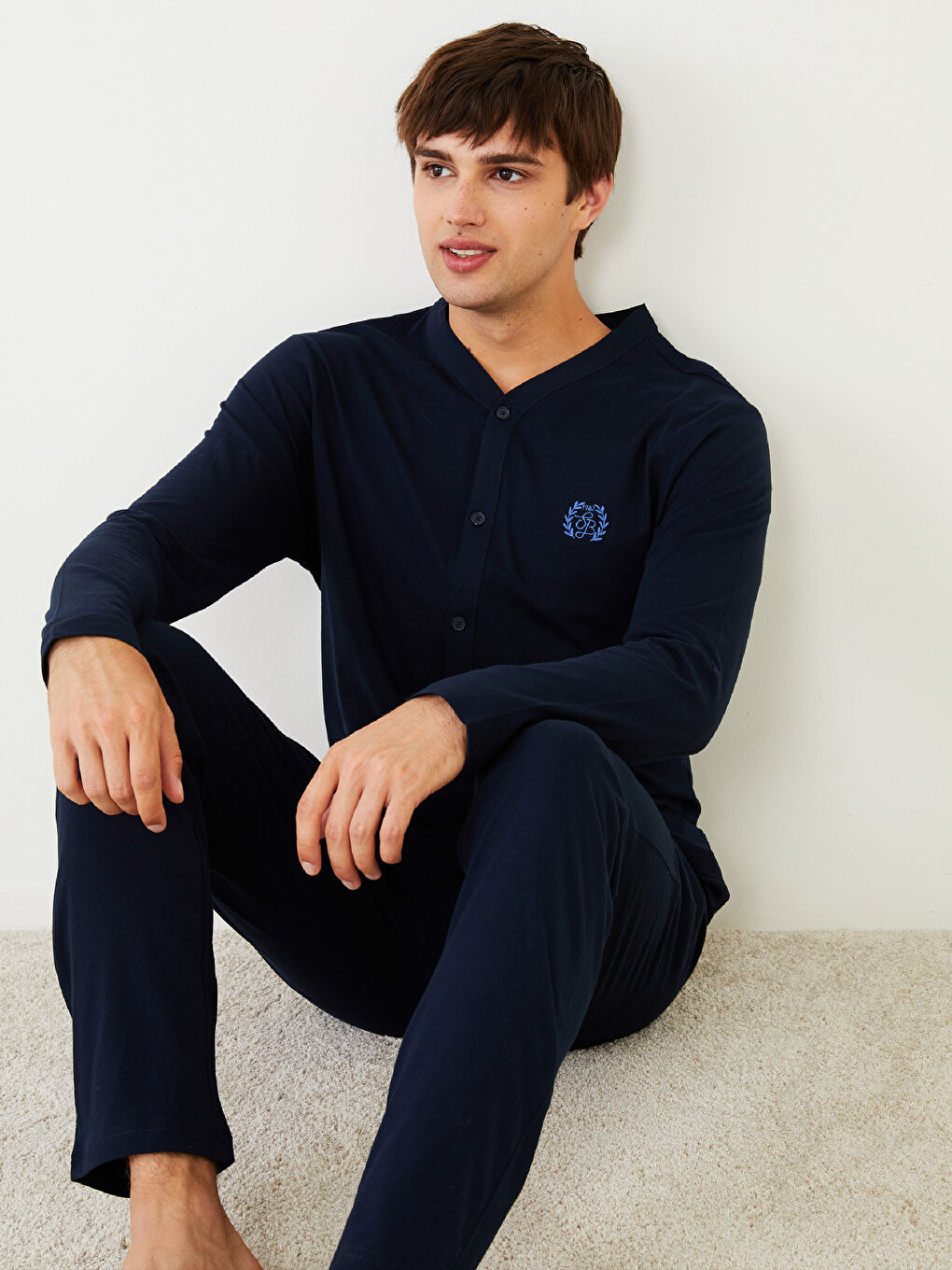 Lacivert Standart Kalıp Erkek Pijama Takımı