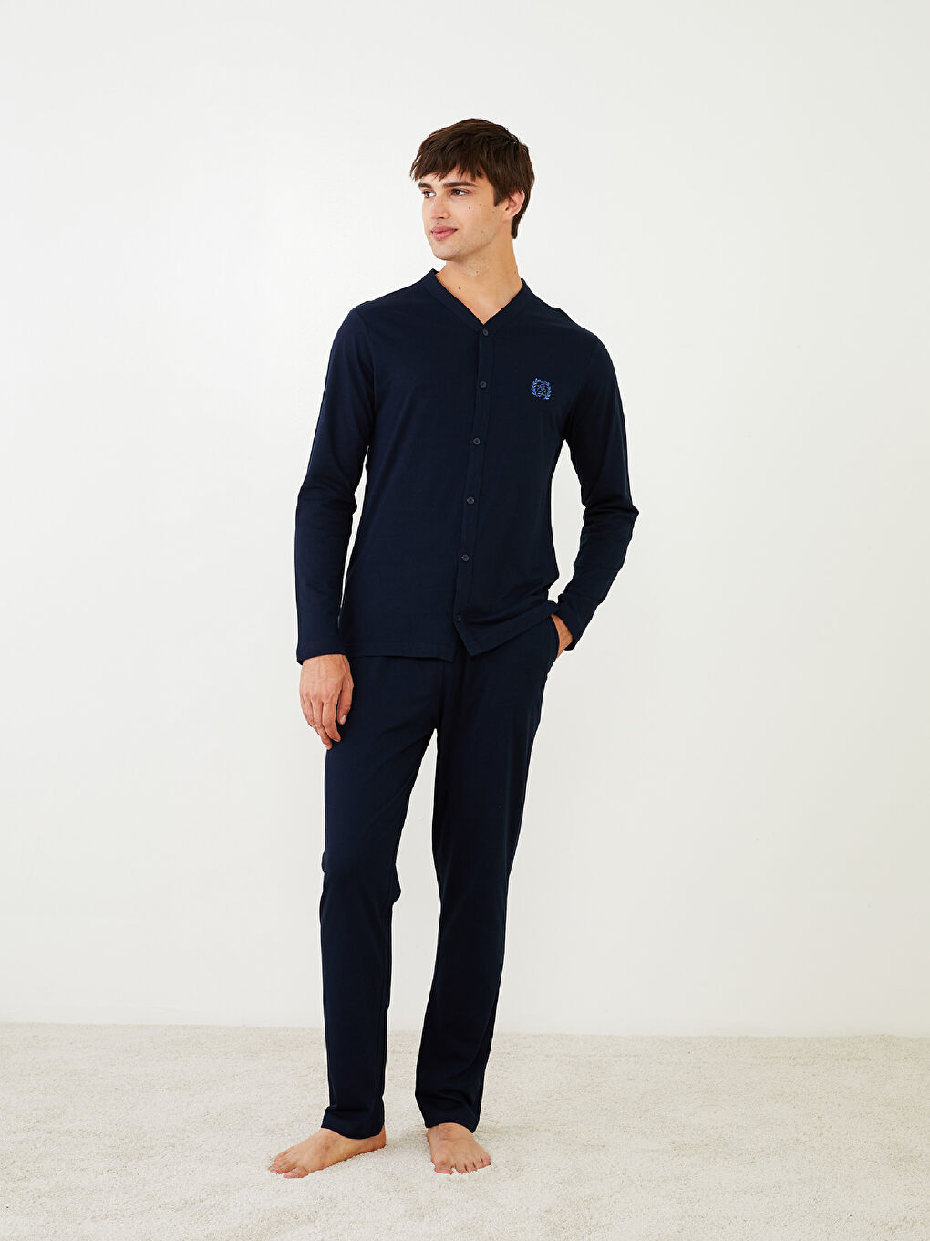 Lacivert Standart Kalıp Erkek Pijama Takımı-1