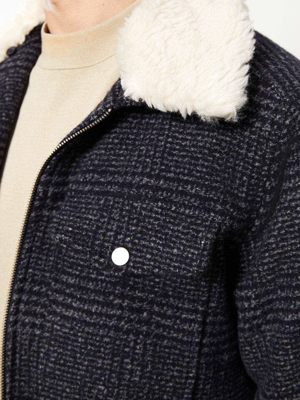 Lacivert Slim fit Gömlek Yaka Erkek Kaşe Kaban-3