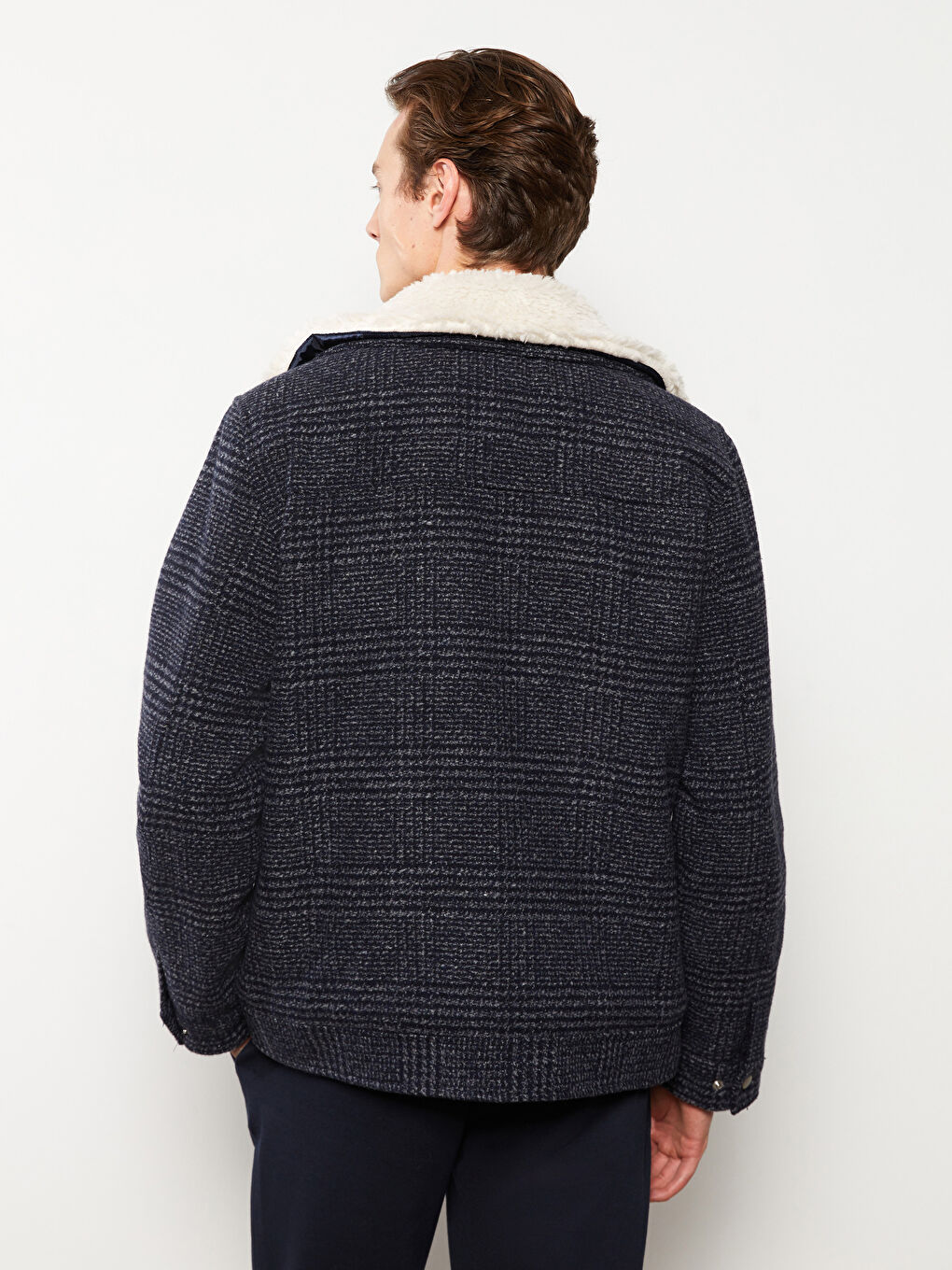 Lacivert Slim fit Gömlek Yaka Erkek Kaşe Kaban-4