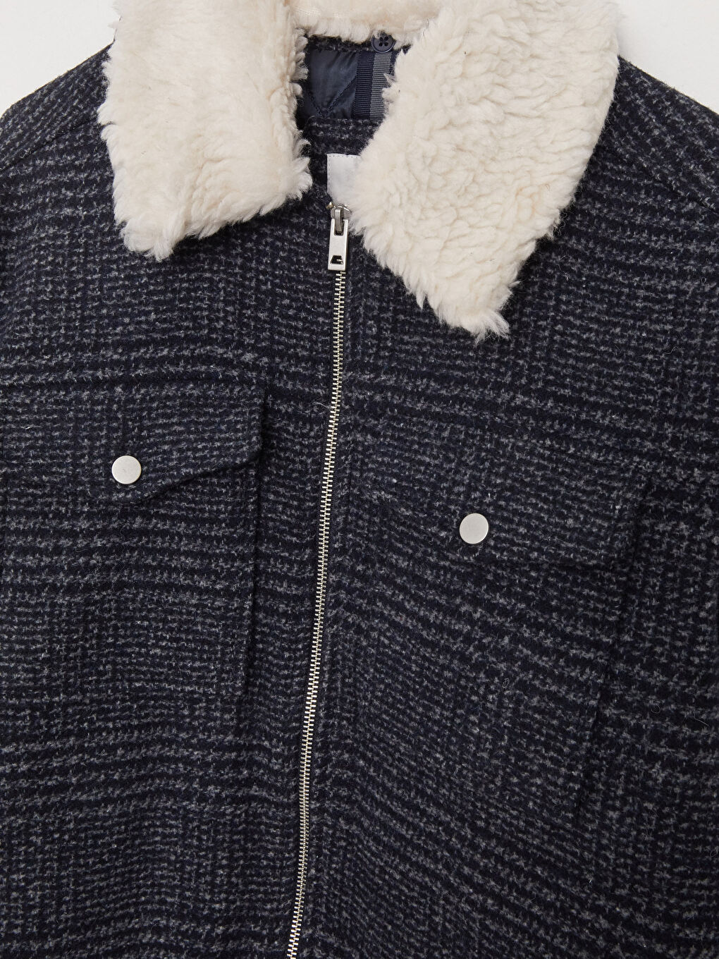 Lacivert Slim fit Gömlek Yaka Erkek Kaşe Kaban-8