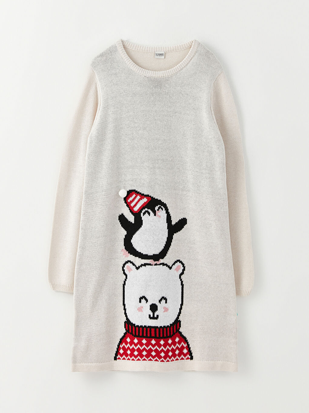 LCW Kids Crew Neck Patterned Long Sleeve Girl Tricot Dress -W27942Z4-L8Q