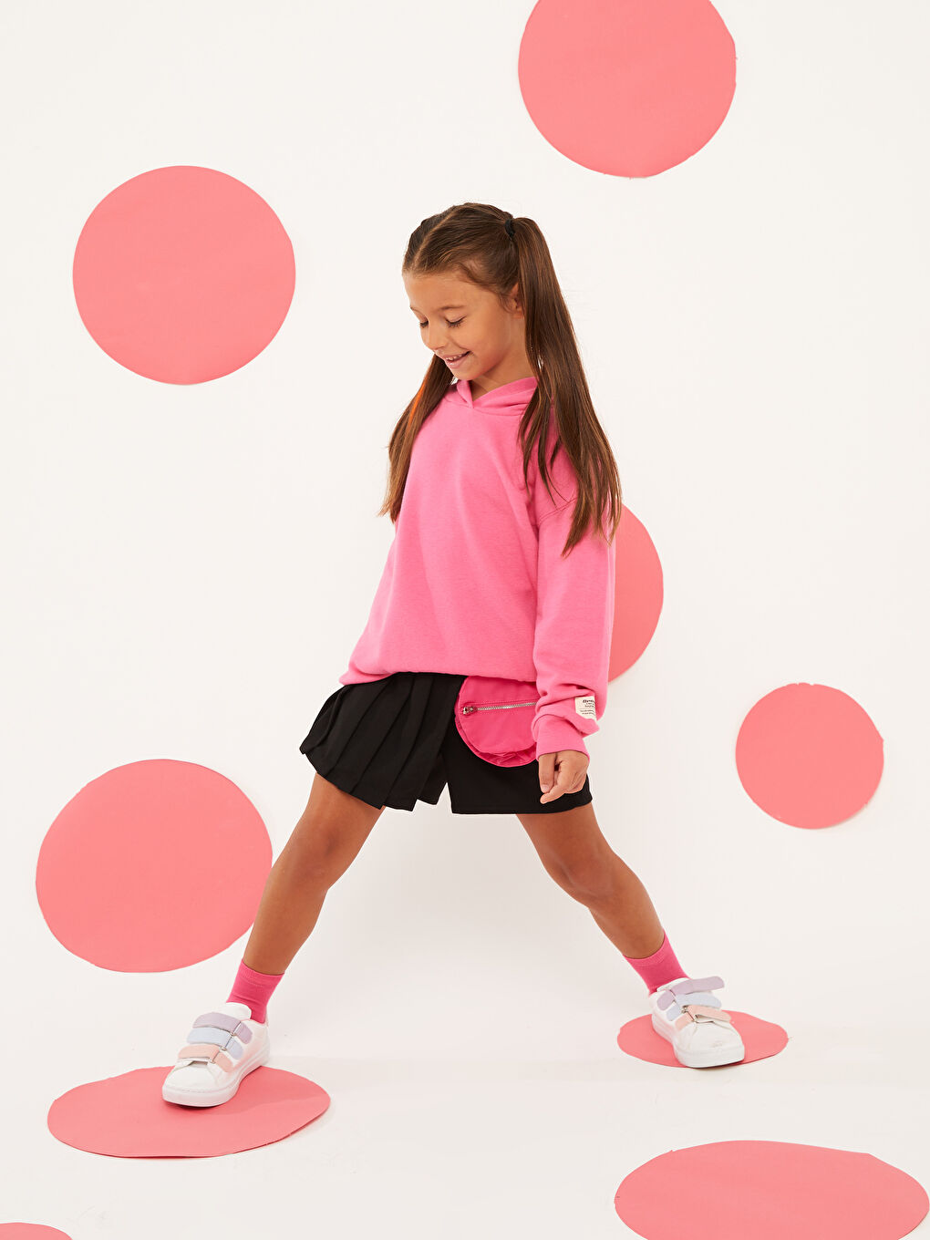 Pembe Kapüşonlu Basic Uzun Kollu Kız Çocuk Sweatshirt