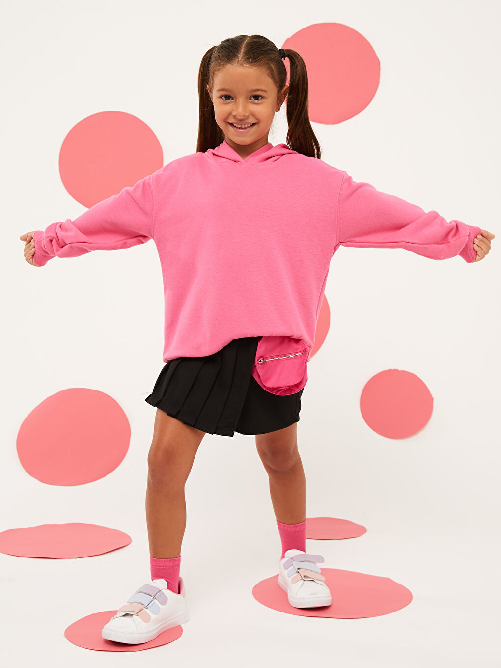 Pembe Kapüşonlu Basic Uzun Kollu Kız Çocuk Sweatshirt-1