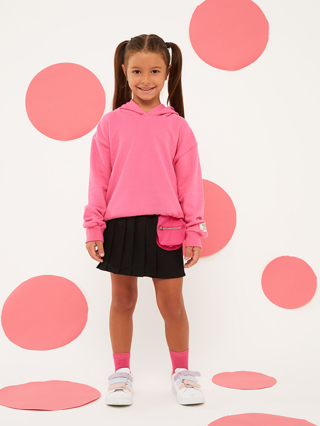 Pembe Kapüşonlu Basic Uzun Kollu Kız Çocuk Sweatshirt-2