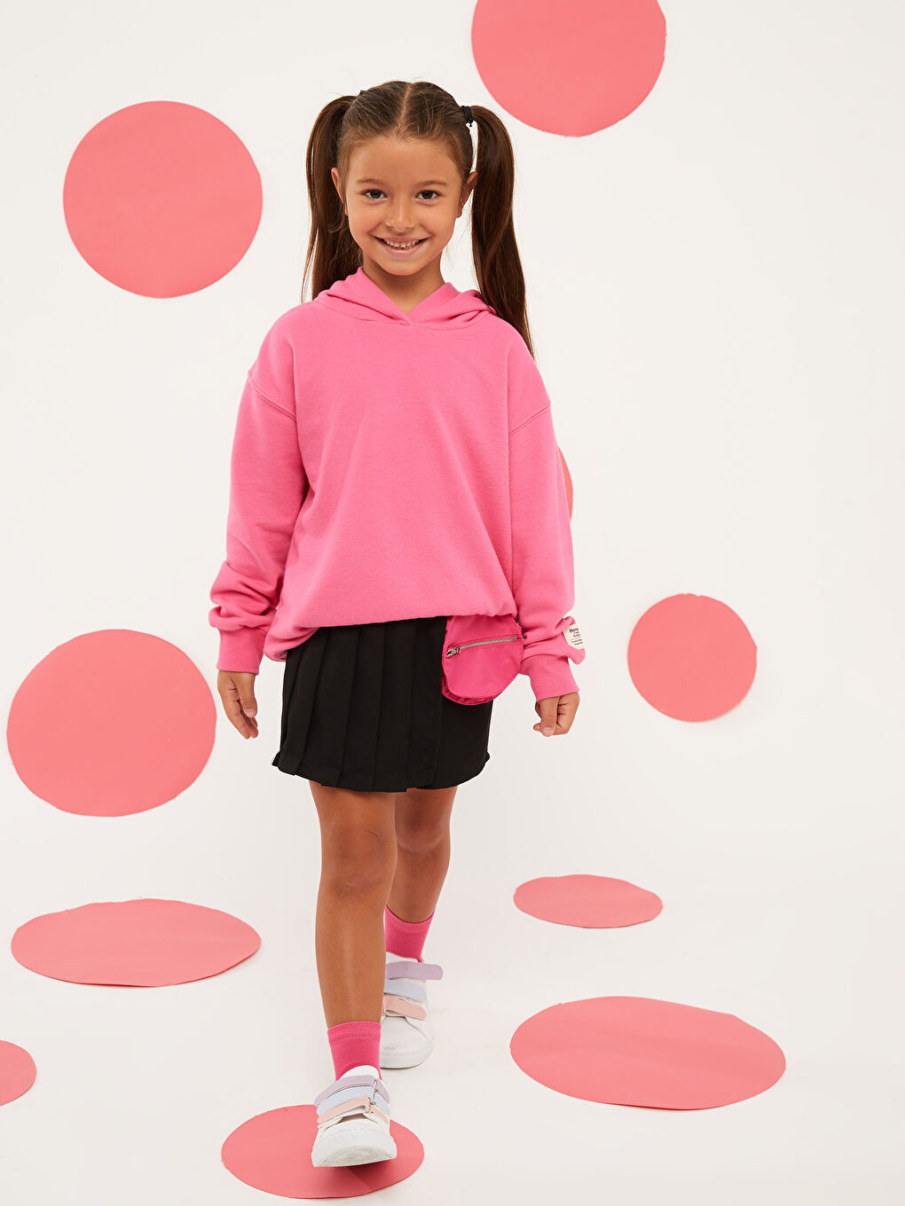 Pembe Kapüşonlu Basic Uzun Kollu Kız Çocuk Sweatshirt-3