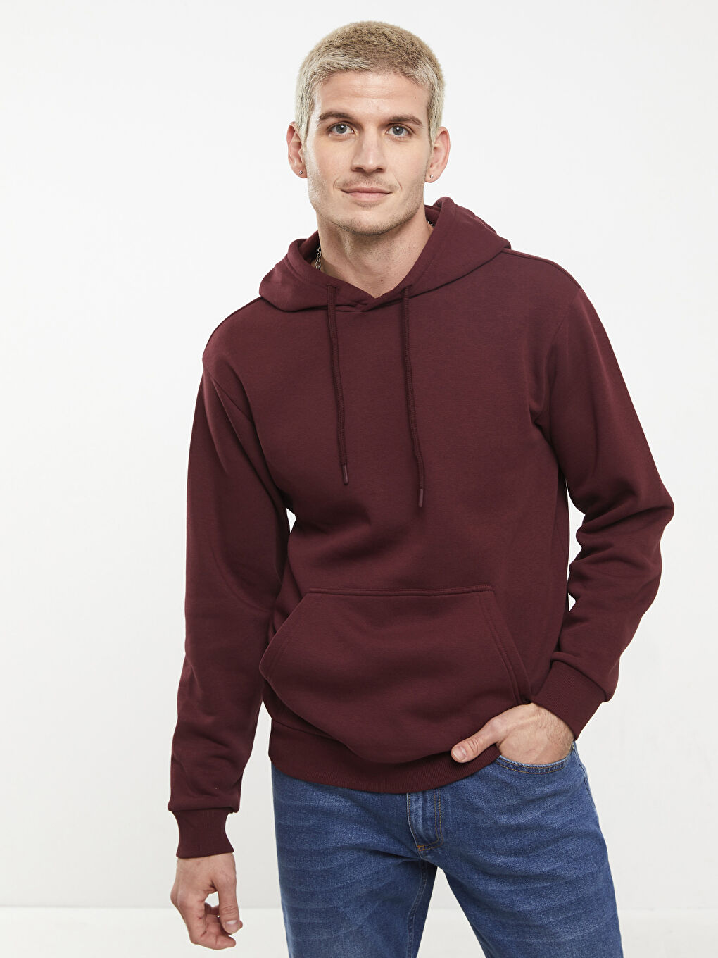 XSIDE Bordo Uzun Kollu Erkek Kalın Hoodie