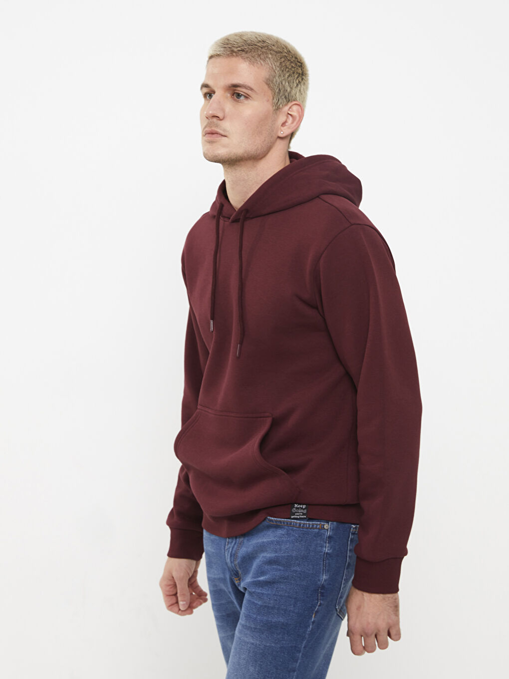 XSIDE Bordo Uzun Kollu Erkek Kalın Hoodie - 1