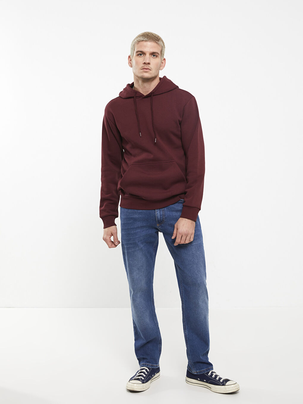 XSIDE Bordo Uzun Kollu Erkek Kalın Hoodie - 2