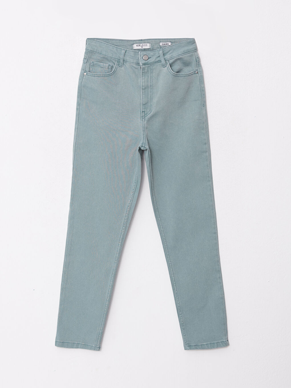 Yeşil Yüksek Bel Mom Fit Düz Cep Detaylı Kadın Jean Pantolon-5