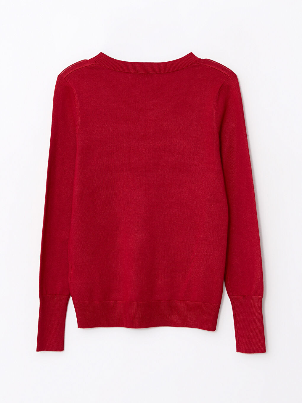 Kırmızı V Yaka Düz Uzun Kollu Kadın Triko Kazak-5