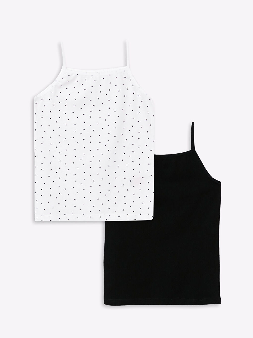 Ekru Kare Yaka Askılı Pamuklu Kız Çocuk Atlet 2'li-1