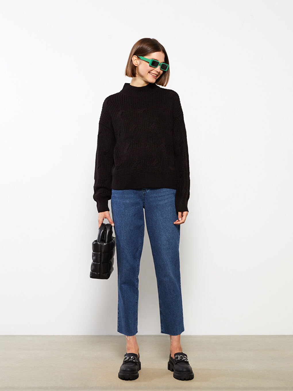 Half Turtleneck Self Patterned Long Sleeve Women's Tricot Sweater