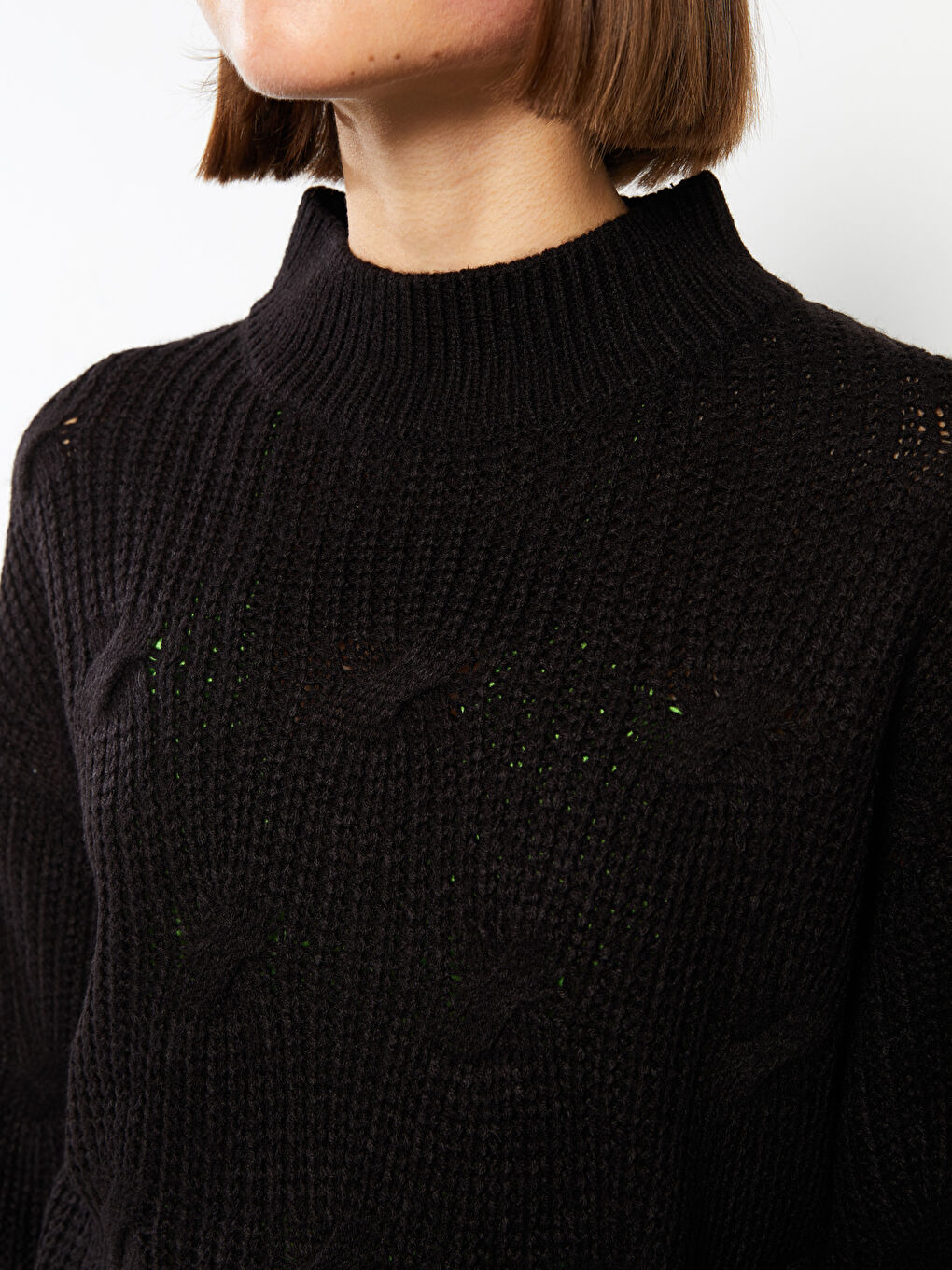 Half Turtleneck Self Patterned Long Sleeve Women's Tricot Sweater-3