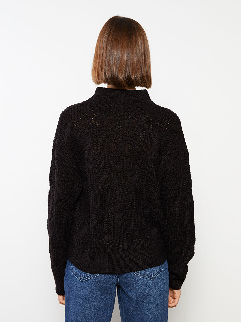 Half Turtleneck Self Patterned Long Sleeve Women's Tricot Sweater-4