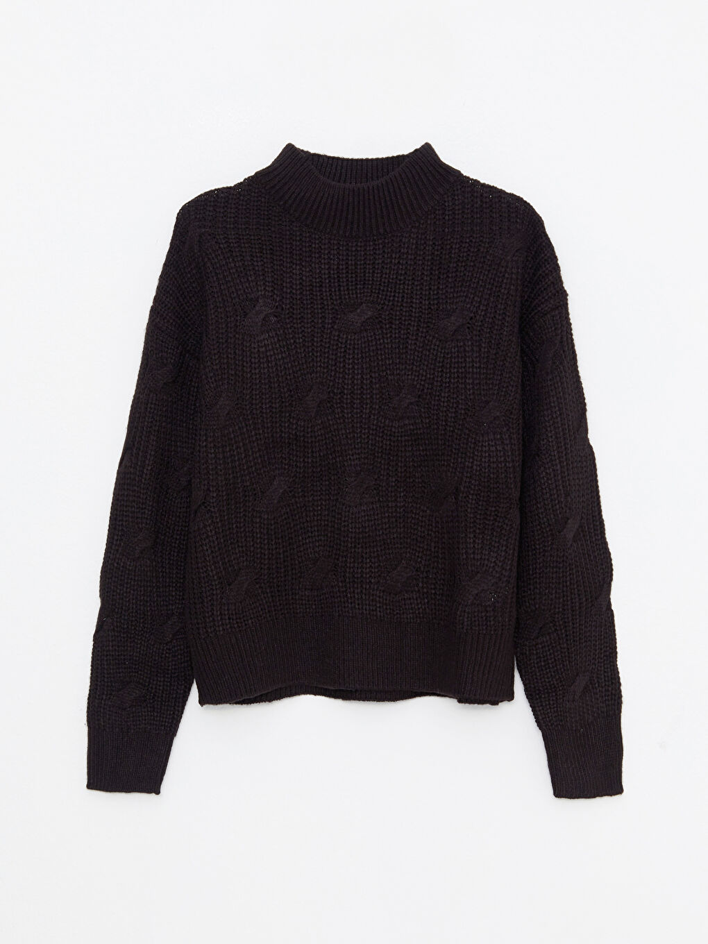 Half Turtleneck Self Patterned Long Sleeve Women's Tricot Sweater-5
