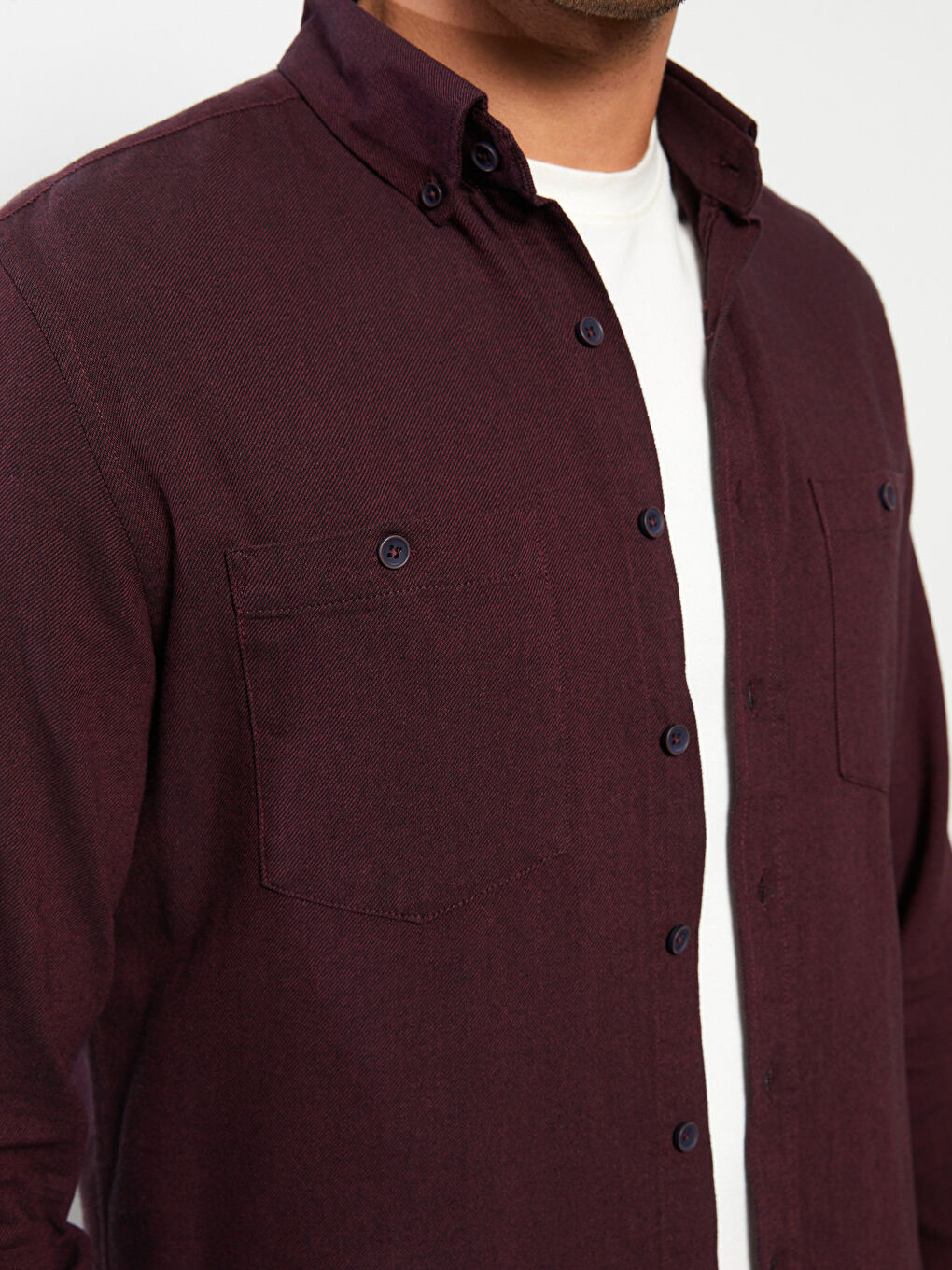 قميص رجالي كم طويل بقصة عادية من قماش الجبردين-3