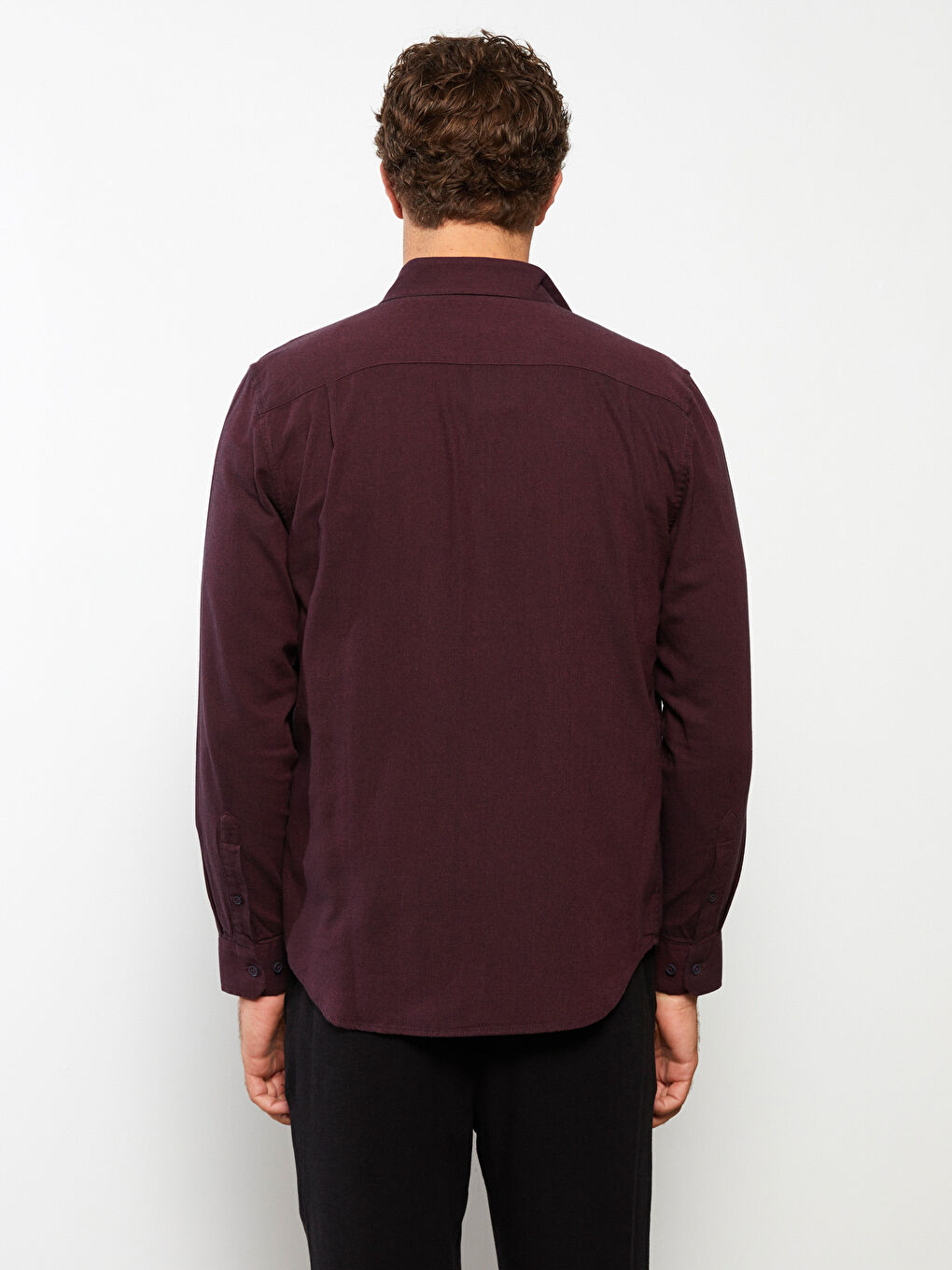 قميص رجالي كم طويل بقصة عادية من قماش الجبردين-4