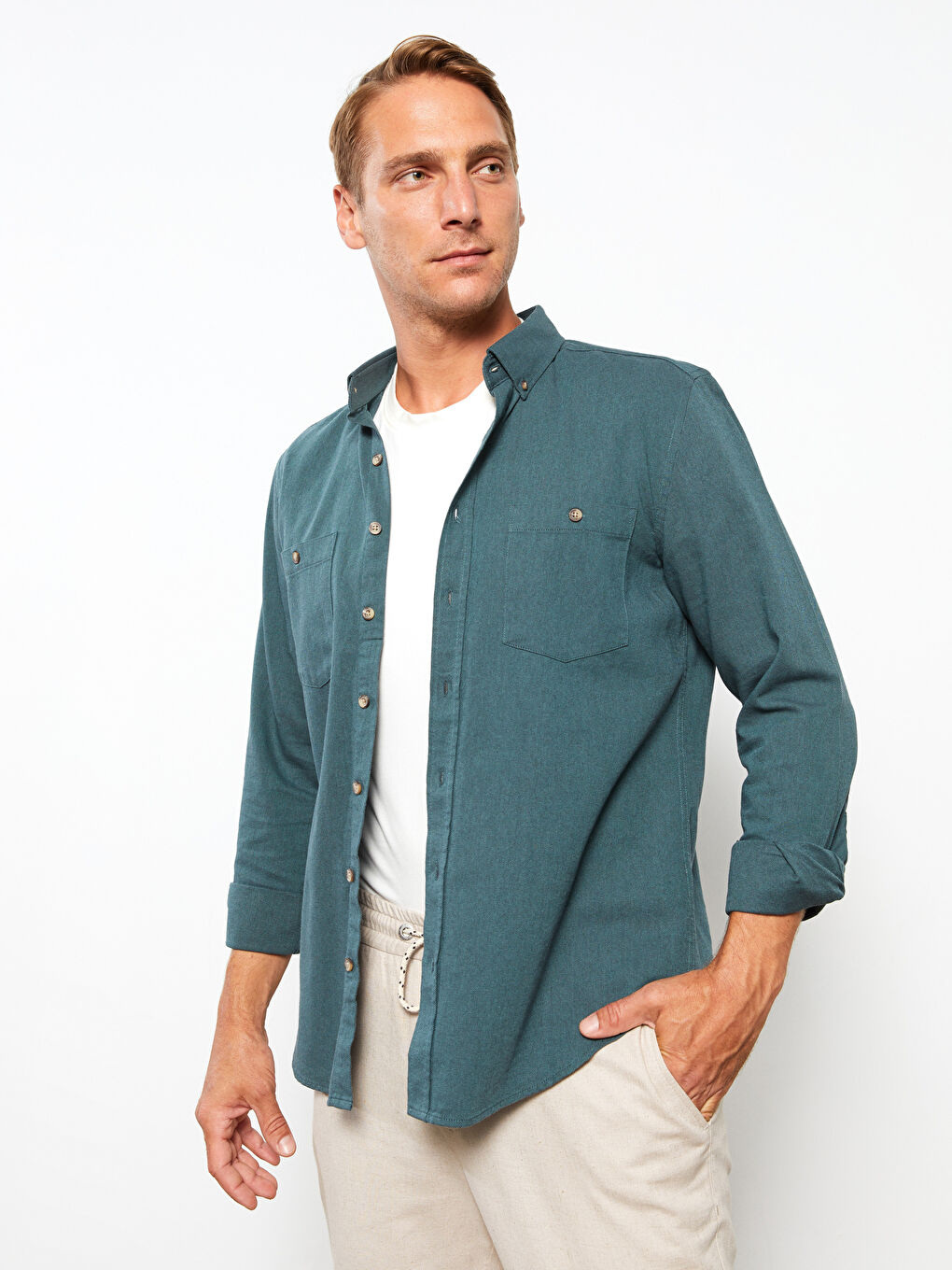 Regular Fit Long Sleeve Gabardine Men's Shirt-2