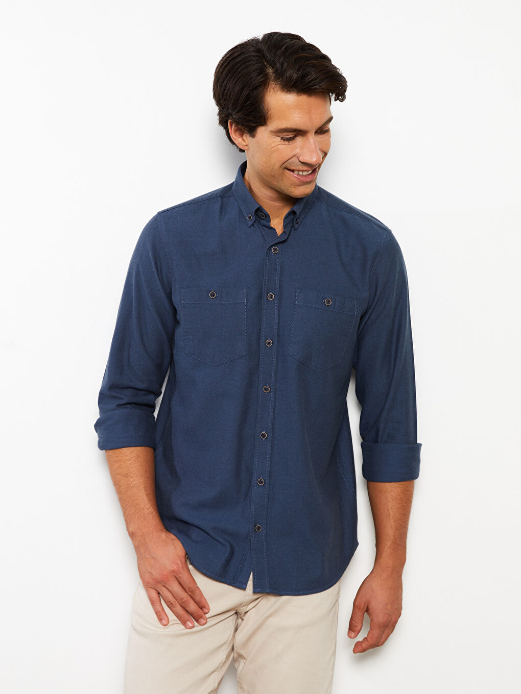 Ерлерге арналған ұзын жеңді стандартты пішімді саржа жейде-2