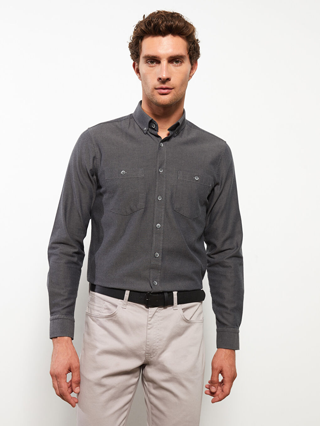 LCWAIKIKI Basic Regular Fit Long Sleeve Gabardine Men's Shirt -W28059Z8-CWN
