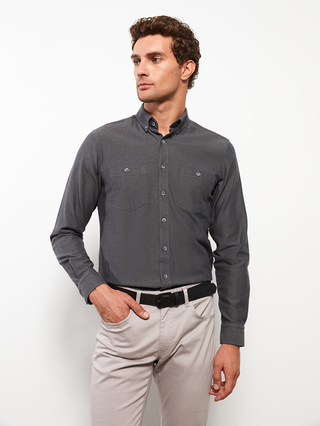 LCWAIKIKI Basic Regular Fit Long Sleeve Gabardine Men's Shirt -W28059Z8-CWN