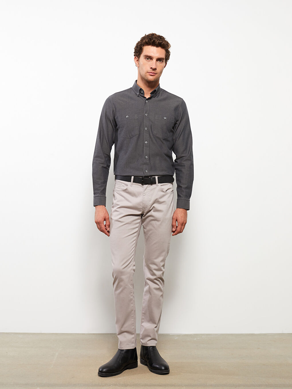 LCWAIKIKI Basic Regular Fit Long Sleeve Gabardine Men's Shirt -W28059Z8-CWN