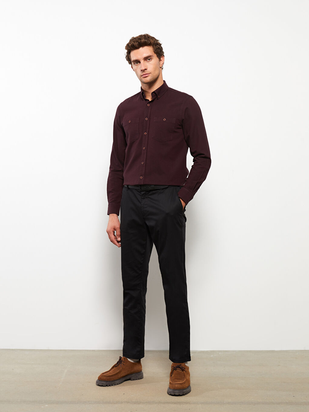 Bordo Regular Fit Uzun Kollu Gabardin Erkek Gömlek-2