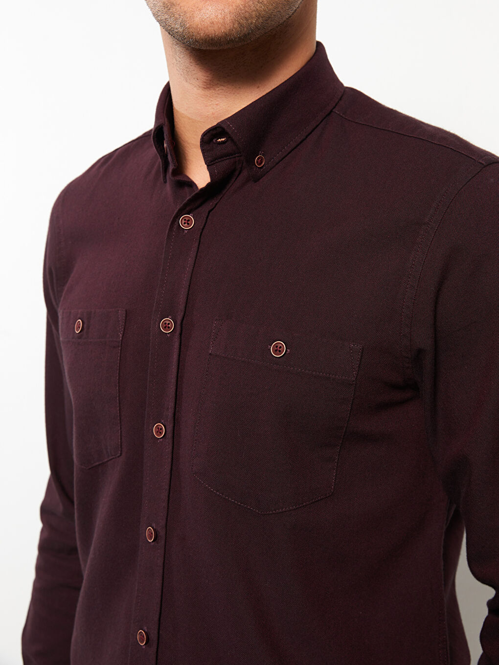 Bordo Regular Fit Uzun Kollu Gabardin Erkek Gömlek-3