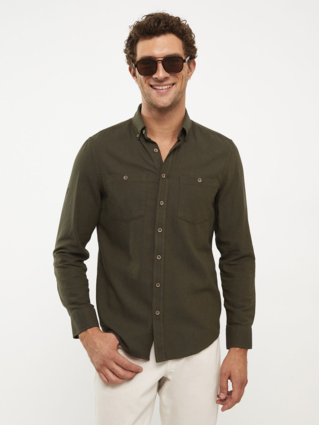 LCWAIKIKI Basic Regular Fit Long Sleeve Gabardine Men's Shirt -W28059Z8-KGJ
