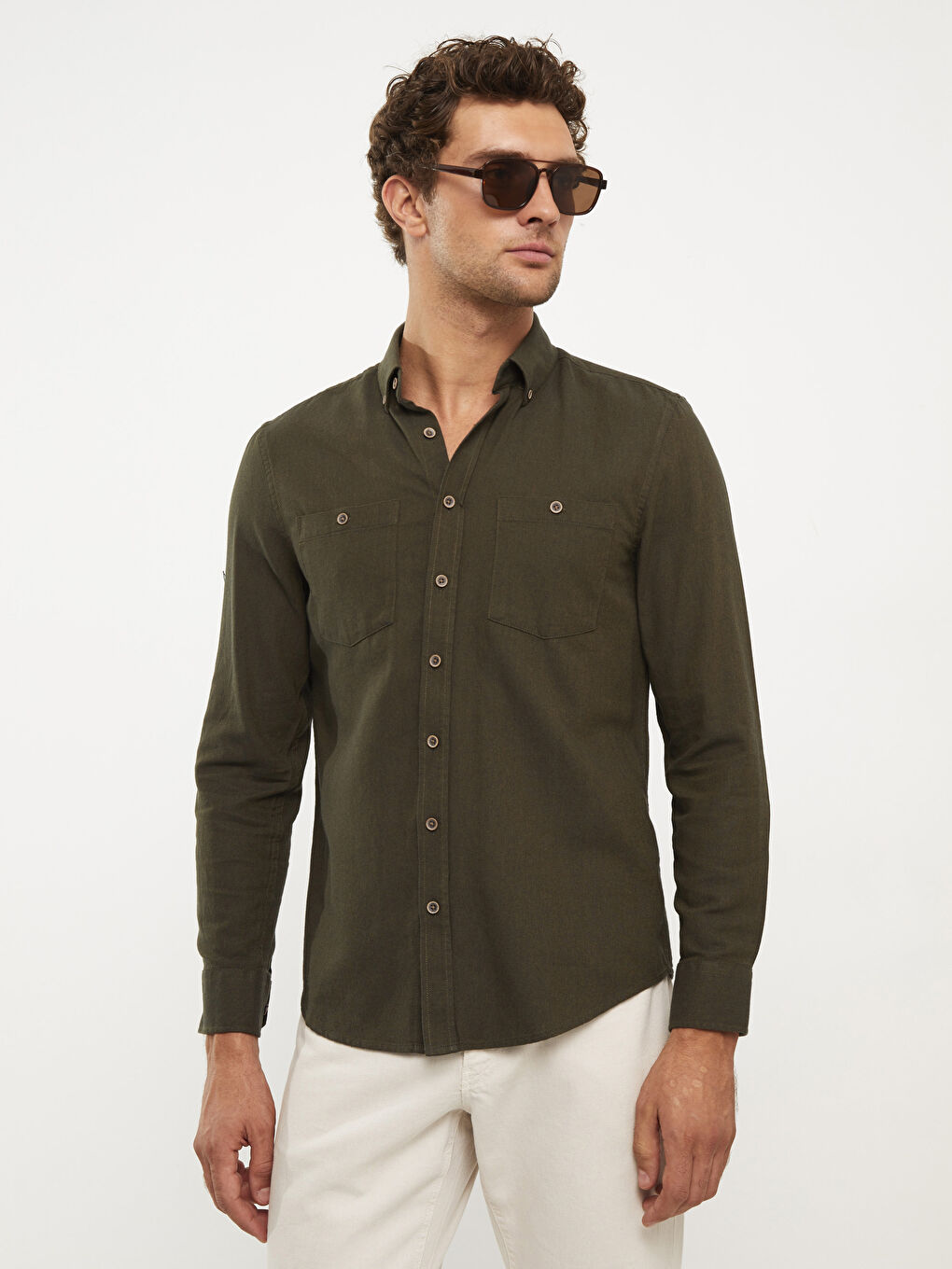 LCWAIKIKI Basic Regular Fit Long Sleeve Gabardine Men's Shirt -W28059Z8-KGJ